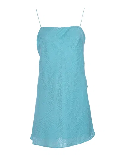 Rotate Birger Christensen Satin Jacquard Mini Slip Dress In Blue Viscose