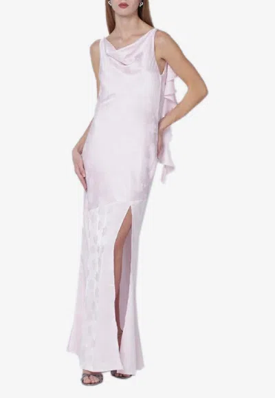 ROTATE BIRGER CHRISTENSEN SATIN JACQUARD RUFFLED MAXI DRESS