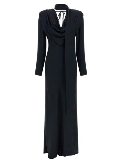 Rotate Birger Christensen Satin Maxi Drapy Dress In Black