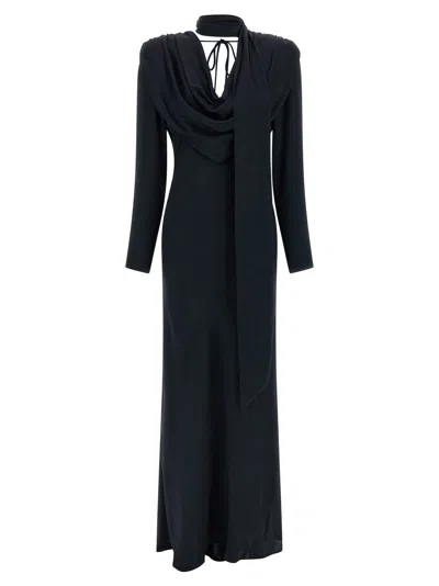 Rotate Birger Christensen Long Draped Satin Dress In Black