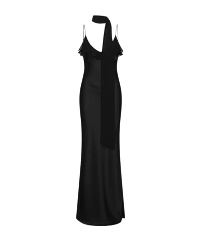 Rotate Birger Christensen Satin Maxi Gown In Black