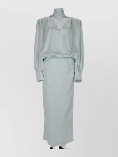 Rotate Birger Christensen Satin Midi Dress High Neck Long Sleeves In Blue
