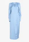 Rotate Birger Christensen Satin Midi Wrap Dress In Light Blue
