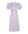 Rotate Birger Christensen Midi Satin Dress With Puff Sleeves In Purple