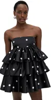 Rotate Birger Christensen Rotate Satin Ruffled Mini Dress In Black Comb.