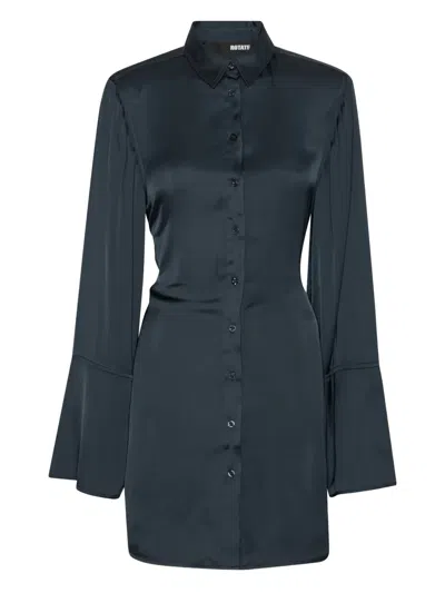 Rotate Birger Christensen Satin-tie Mini Shirt Dress In Blue