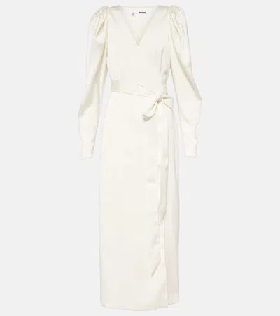 Rotate Birger Christensen Satin Wrap Dress In White