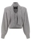 Rotate Birger Christensen Knitwear With Attached Scarf And Cropped Length In Gray