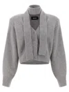 Rotate Birger Christensen Knitwear With Attached Scarf And Cropped Length In Gray