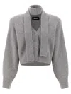Rotate Birger Christensen Knitwear With Attached Scarf And Cropped Length In Gray