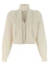 Rotate Birger Christensen High Neck Long Sleeve Knit Cardigan In Neutral