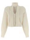 Rotate Birger Christensen High Neck Long Sleeve Knit Cardigan In Neutral