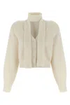 Rotate Birger Christensen High Neck Long Sleeve Knit Cardigan In Neutral