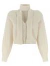 Rotate Birger Christensen High Neck Long Sleeve Knit Cardigan In Yellow