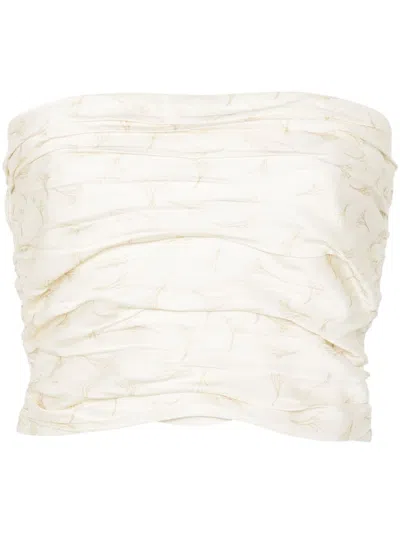 Rotate Birger Christensen Scarf-detail Printed Top In Beige