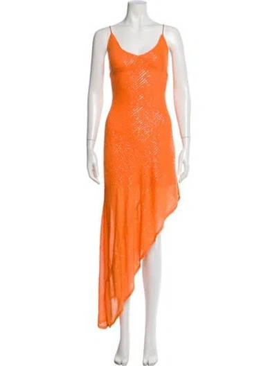Pre-owned Rotate Birger Christensen Scoop Neck Long Dress In Orange