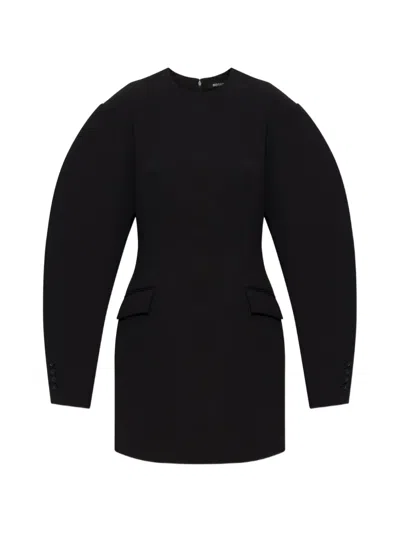 Rotate Birger Christensen Sculptural-sleeve Flap-pocket Mini Dress In Black