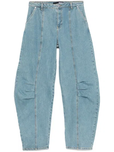 Rotate Birger Christensen Light Blue Jeans With Central Stitching And Logo Patch On The Back In Denim Woman