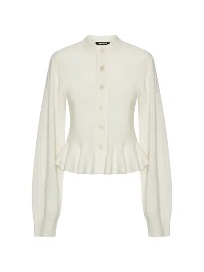 Rotate Birger Christensen Merino Wool-cashmere Sculptured Peplum Cardigan In Neutral