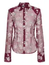 Rotate Birger Christensen Rotate Sheer Floral Embroidery Shirt With Classic Collar In Red