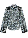 Rotate Birger Christensen Rotate Sheer Black Shirt With Intricate Floral Embroidery In Black