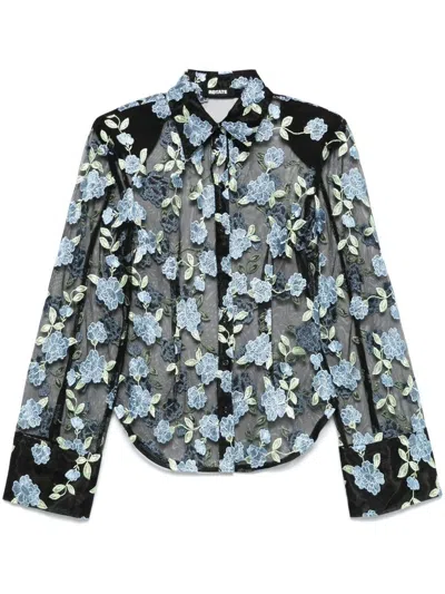 Rotate Birger Christensen Semi-sheer Shirt With Floral Embroidery In 1000