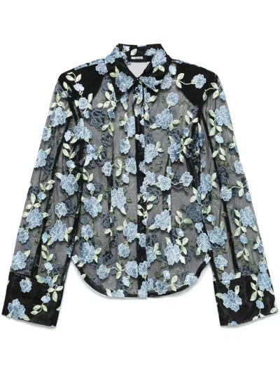 ROTATE BIRGER CHRISTENSEN ROTATE BIRGER CHRISTENSEN SEMI-SHEER SHIRT WITH FLORAL EMBROIDERY