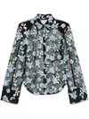 Rotate Birger Christensen Rotate Sheer Black Shirt With Intricate Floral Embroidery In Black