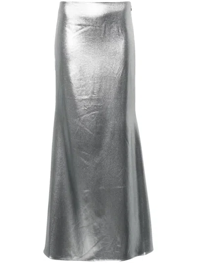 Rotate Birger Christensen Ruched Jersey Maxi Skirt In Silver