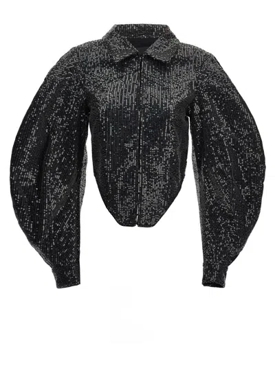Rotate Birger Christensen Sequin Cropped Jacket In Black