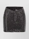 Rotate Birger Christensen Black Mini-skirt With All-over Paillettes And Logo Patch