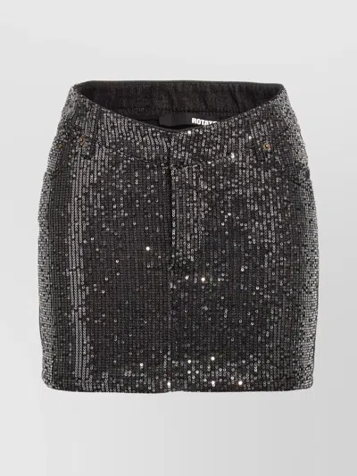 ROTATE BIRGER CHRISTENSEN SEQUIN DENIM SKIRT WITH POCKETS AND BELT LOOPS