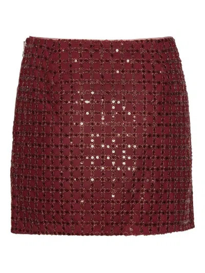 ROTATE BIRGER CHRISTENSEN SEQUIN-EMBELLISHED BURGUNDY MINI SKIRT