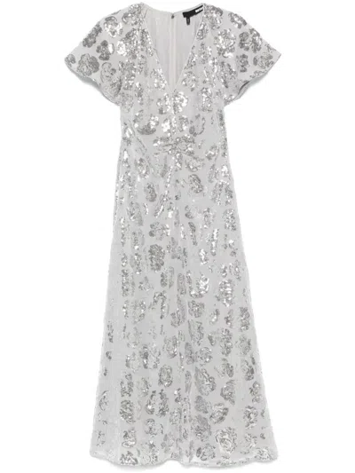 Rotate Birger Christensen Sequin-embellished Chiffon Midi Dress In Silver