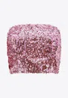 Rotate Birger Christensen Pink Crop Top With All-over Sequins In Pink