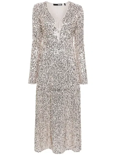 Rotate Birger Christensen Sequin-embellished Dress In Neutrals