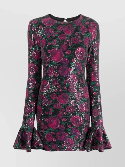 Rotate Birger Christensen Sequin Embellished Floral Print Dress In Pink