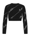 Rotate Birger Christensen Rotate Sequined Logo Cropped Sweater In Black