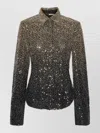 Rotate Birger Christensen Fitted Gradient Sequin Classic Collar Polyester Blouse In Green