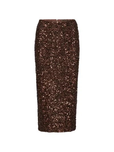 Rotate Birger Christensen Sequin-embellished Midi Skirt In Brown