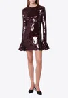 Rotate Birger Christensen Mini Dress In Bordeaux Polyester In Burgundy