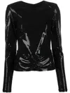Rotate Birger Christensen Sequin-embellished Open-back Top In Schwarz