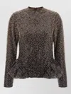Rotate Birger Christensen Sequin Embellished Peplum Hem Long Sleeve Top In Multi