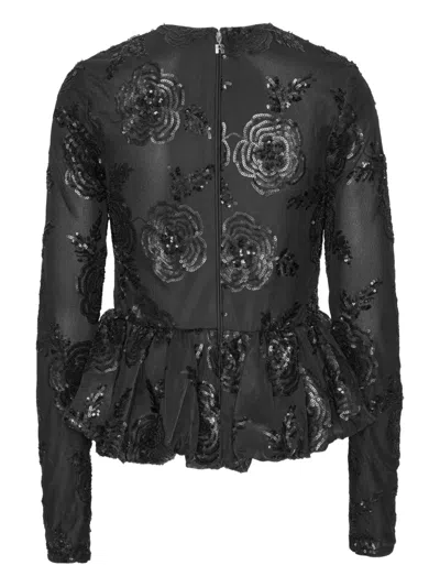 Rotate Birger Christensen Sequin-embellished Peplum-hem Top In Black