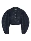 Rotate Birger Christensen Sequin-embellished Puff-sleeve Jacket In Blue