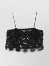 Rotate Birger Christensen Rotate Black Crop Top With Scalloped Sequin Embellishment