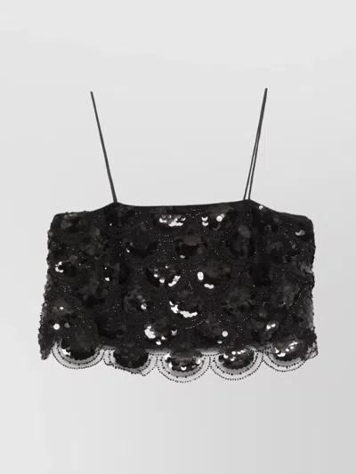 ROTATE BIRGER CHRISTENSEN SEQUIN EMBELLISHED SCALLOPED HEM CROP TOP