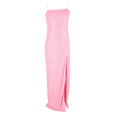 ROTATE BIRGER CHRISTENSEN SEQUIN-EMBELLISHED SIDE-SLIT MAXI DRESS IN PINK POLYESTER