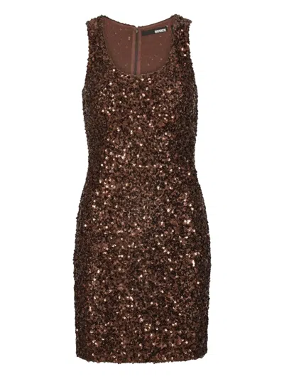 Rotate Birger Christensen Sequin-embellished Sleeveless Mini Dress In Brown