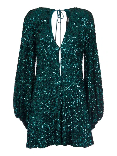Rotate Birger Christensen Sequin Embellished V-neck Mini Dress In Sea Moss